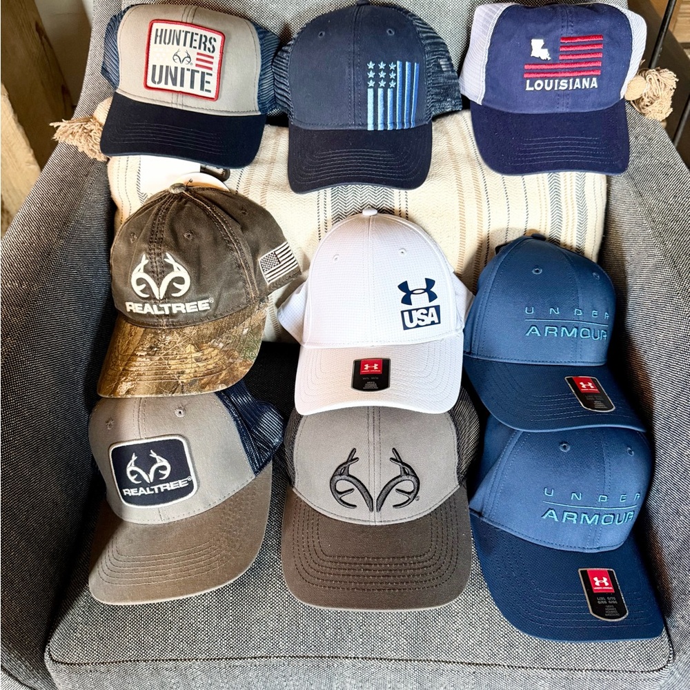 New Realtree, Under Armour, & Etc. 9 Men’s Hats Bundle of Men's Baseball Trucker